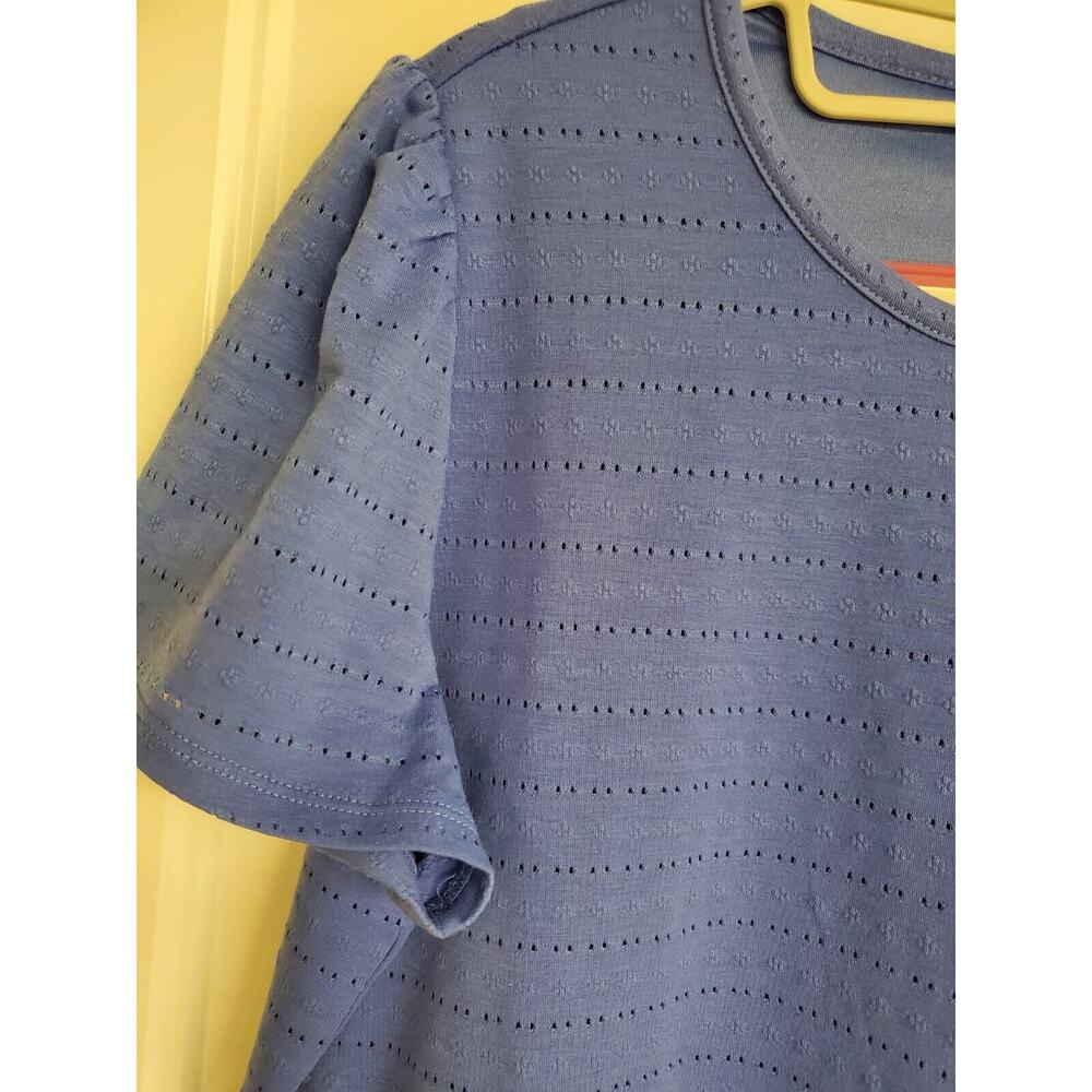 Women's Rafaella Blue Eyelet Striped Lined Blouse | Size Large - Picture 5 of 9